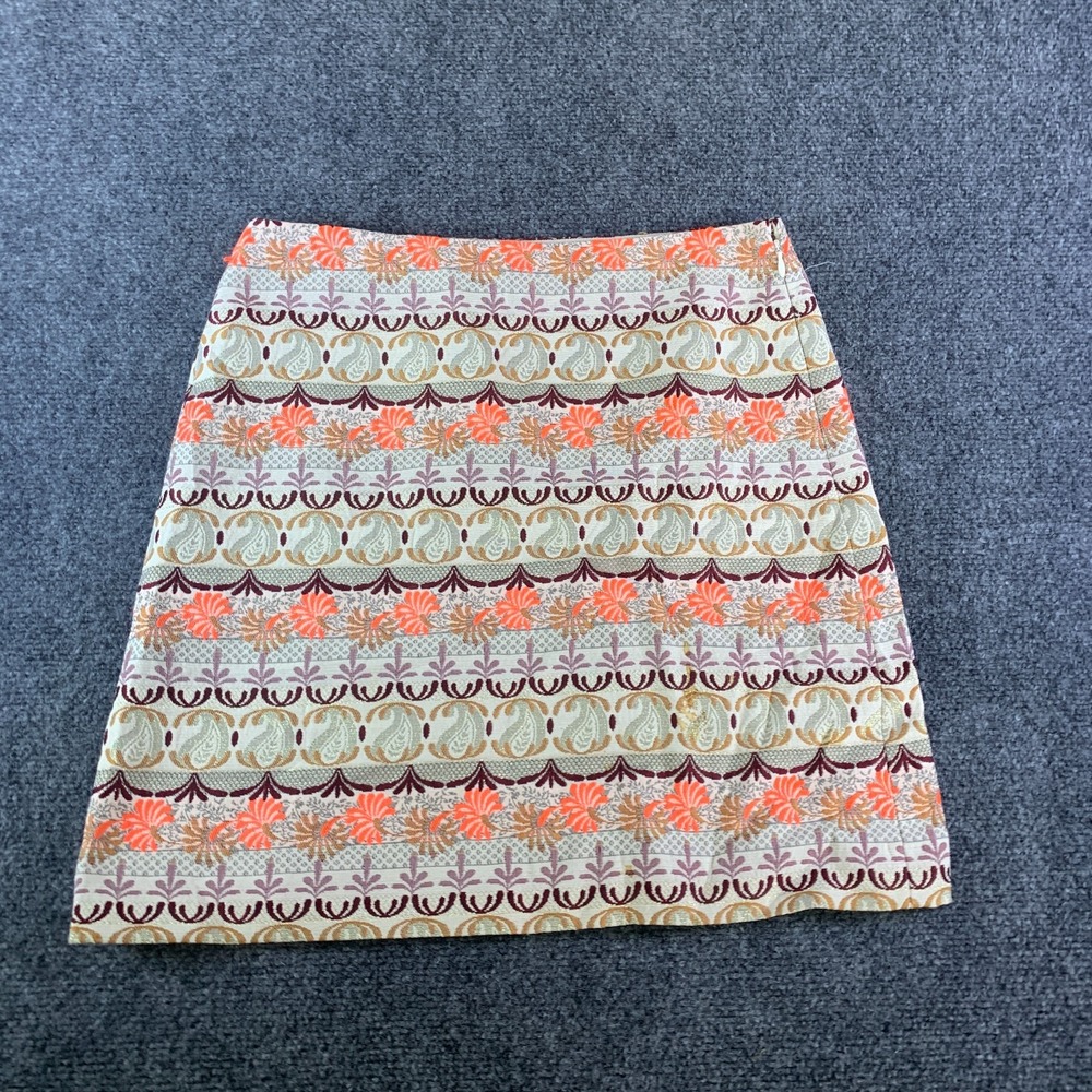 Loft A Line Skirt Womens 2 Petite Multicolor Cotton Paisley Side Zip Bohemian